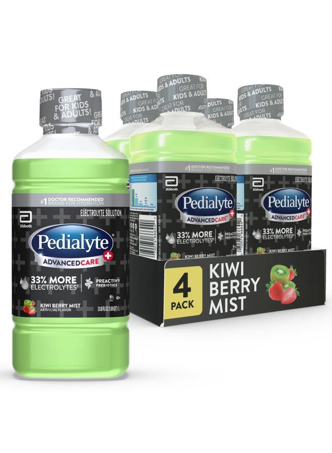 Pedialyte مشروب ترطيب الإلكتروليت AdvancedCare Plus، يحتوي على 33% إلكتروليتات أكثر ويحتوي على بروبيوتيك PreActiv، نكهة كيوي التوت، 1 لتر، عبوة من 4 - Image 1